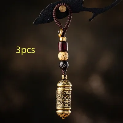 Brass Tibetan Heart Sutra Tube Keychain Pendant Bottle Keychain 3Pc - Shop at LoveMi