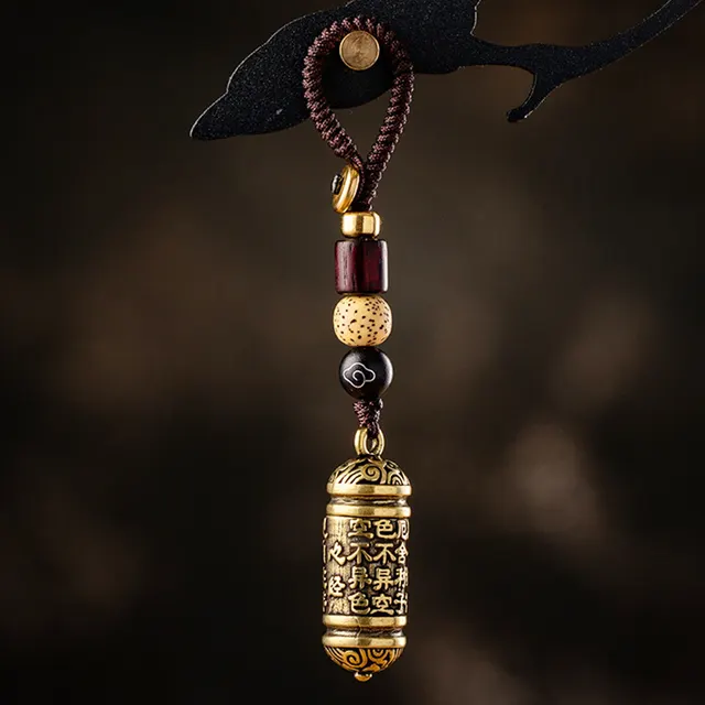 Brass Tibetan Heart Sutra Tube Keychain Pendant Bottle Keychain - Shop at LoveMi