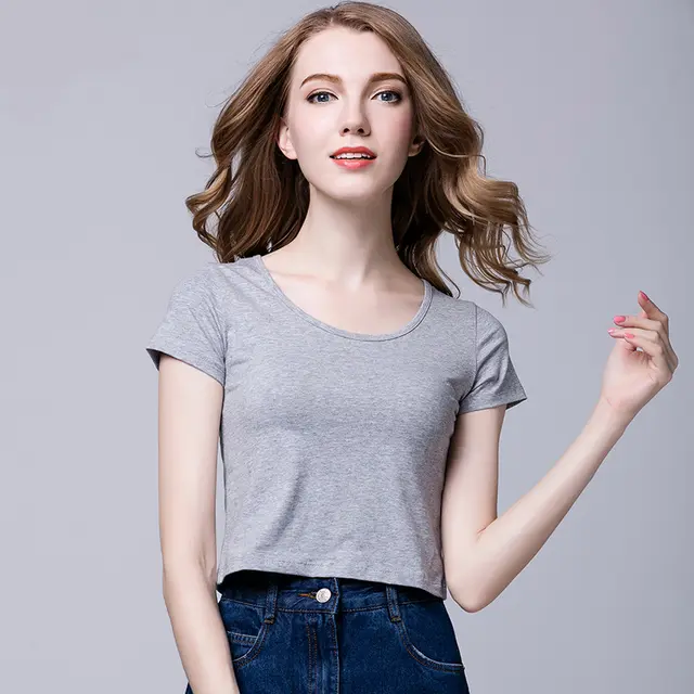 Casual Women's Solid Color Round Neck Short Sleeve T shirt Grey - Shop at LoveMi