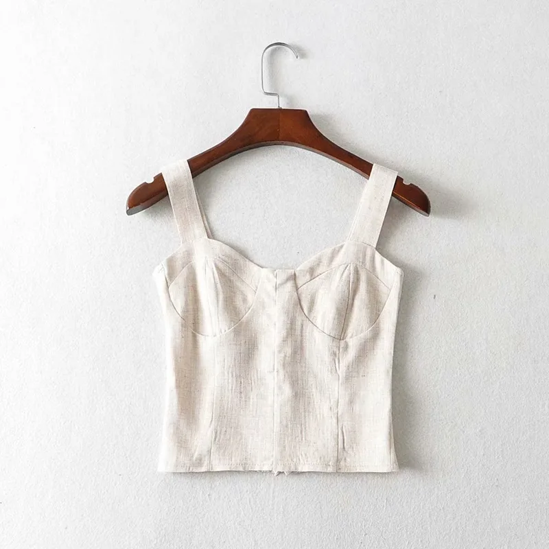 Outer Wear, Bottoming, Big Chest, Short Cotton And Linen Camisole Beige - Shop at LoveMi