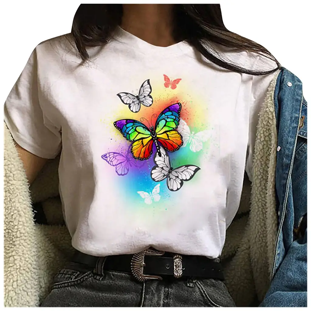 Fashion Women's Letter Print Short Sleeve T-Shirt - 2Style