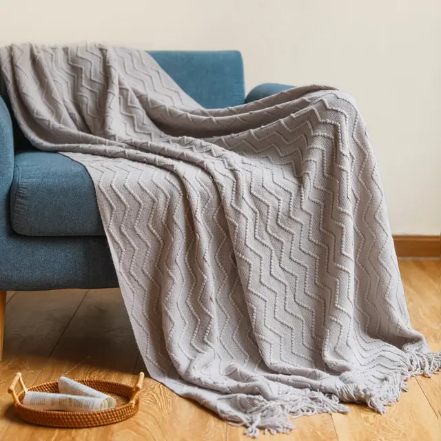 Knitted Tassel Blanket Office Air Conditioner Khaki - Shop at LoveMi