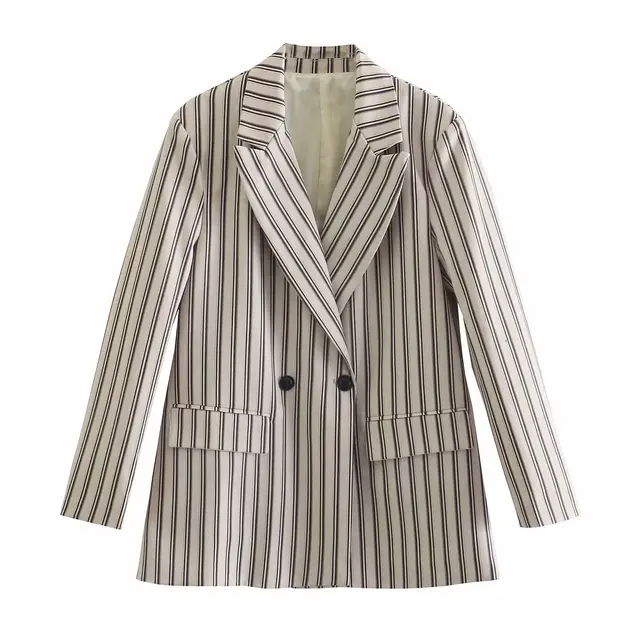 Commuter Light Cooked Double Breasted Casual Blazer Stripes - Shop at LoveMi