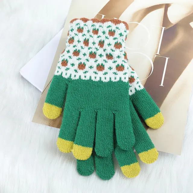 Autumn And Winter Contrast Color Cute Plus Velvet Knitted Gloves Women Dz122 Mint Green - Shop at LoveMi