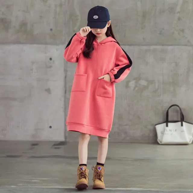 Winter Children's Hooded Girls Plus Velvet Loose Dress Brick Red - Shop at LoveMi