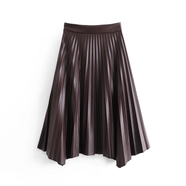 High Waist Pleated PU Leather Hem Irregular Skirt As Shown - Shop at LoveMi
