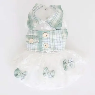 Dog Clothes Mint Green Small Plaid Fake Two piece Dress Mint Green - Shop at LoveMi