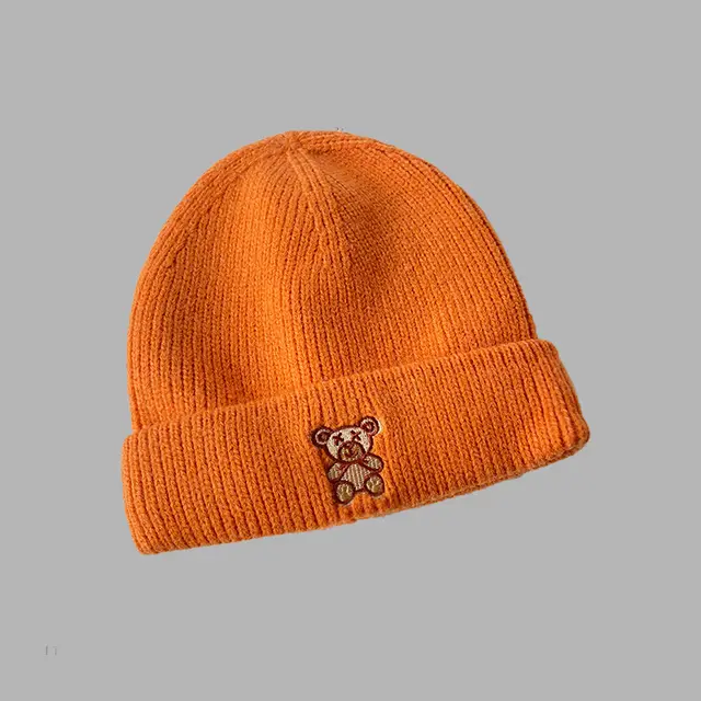 All match Solid Color Cute Bear Knitted Woolen Hat Orange - Shop at LoveMi