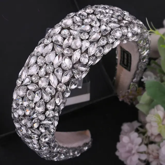 Rhinestone Headband Shiny Wedding Baroque Jewelry Full Of Diamonds Silver Headband - Shop at LoveMi