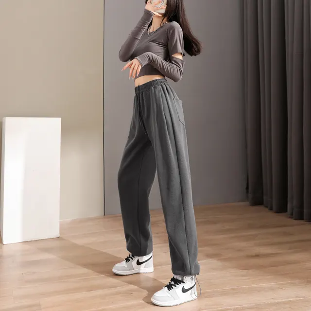 Street Fried American Loose Sweatpants Women Dark Grey Plus Velvet - Shop at LoveMi