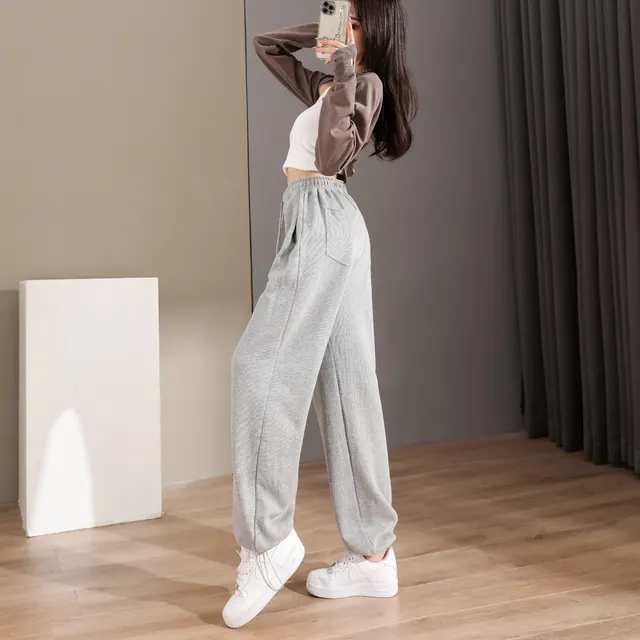 Street Fried American Loose Sweatpants Women Light Grey Plus Velvet - Shop at LoveMi