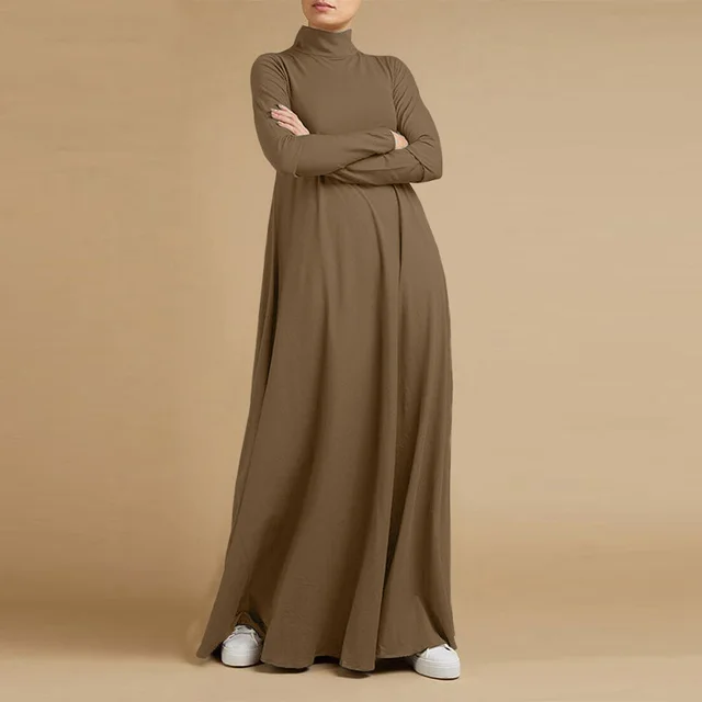 Women's Collage Long Sleeve Turtleneck Dress Brown - Shop at LoveMi