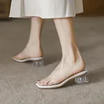 Flat Mid-heel Chunky Crystal High Heels - White