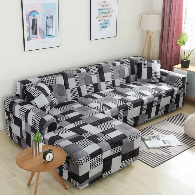 Geometric Stretch Sofa Cover All inclusive Fabric Lazy Combination Living Room Cushion Houndstooth - Shop at LoveMi