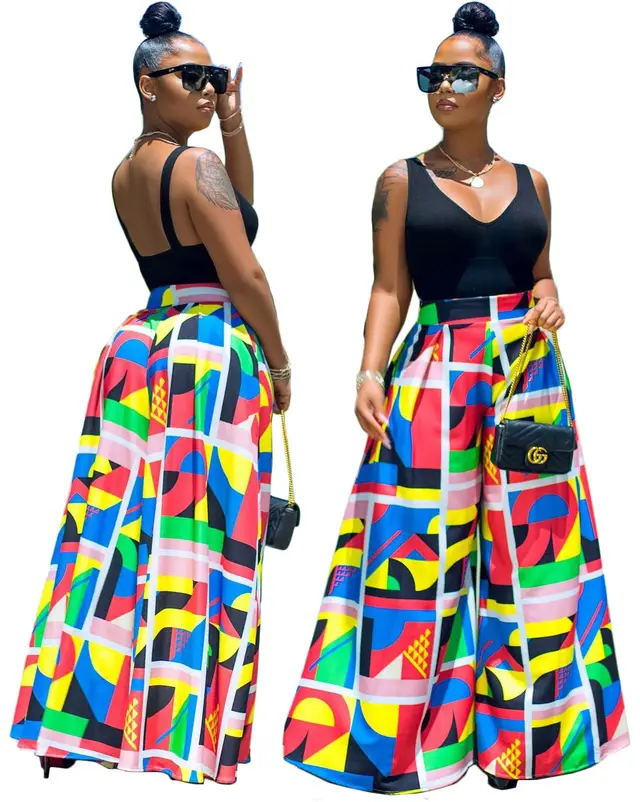 Women's Printed High waisted Wide leg Culottes With Letters Colorful Checkered - Shop at LoveMi