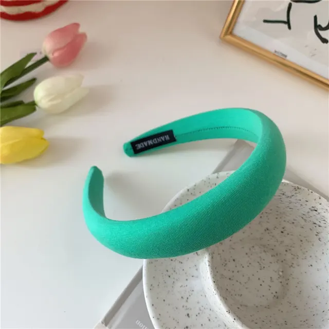Retro Satin Sponge Headband Net Red French Solid Color Simple Wide brim Hair Accessories Green - Shop at LoveMi