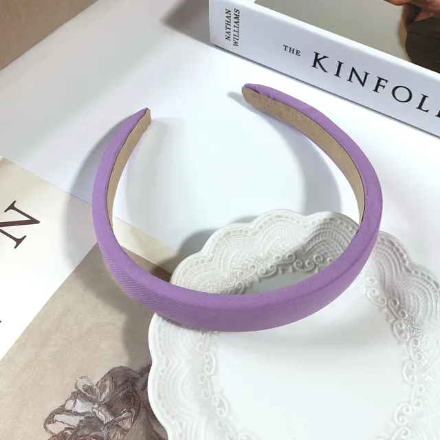 Retro Satin Sponge Headband Net Red French Solid Color Simple Wide brim Hair Accessories Lavender 2Cm - Shop at LoveMi
