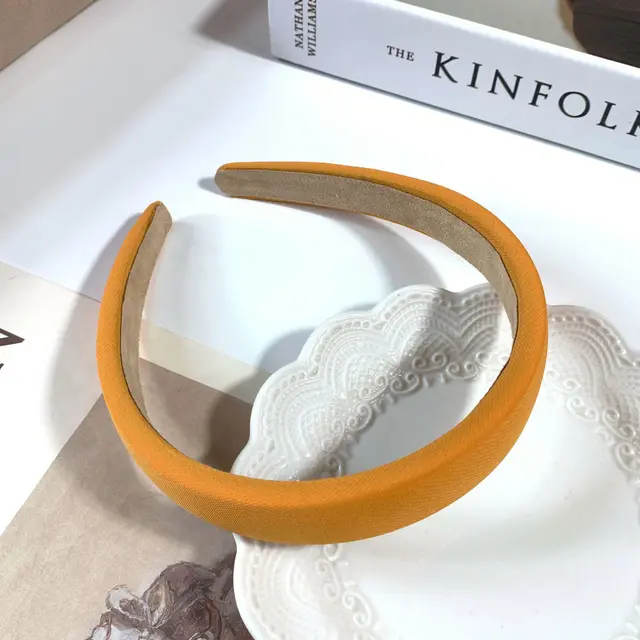 Retro Satin Sponge Headband Net Red French Solid Color Simple Wide brim Hair Accessories Orange 2Cm - Shop at LoveMi