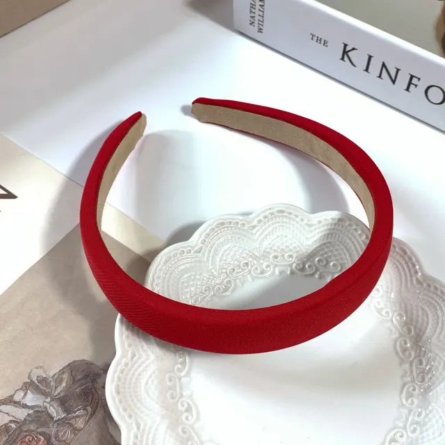 Retro Satin Sponge Headband Net Red French Solid Color Simple Wide brim Hair Accessories Red 2Cm - Shop at LoveMi