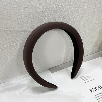 Retro Satin Sponge Headband Net Red French Solid Color Simple Wide brim Hair Accessories Smooth Dark Coffee Color - Shop at LoveMi