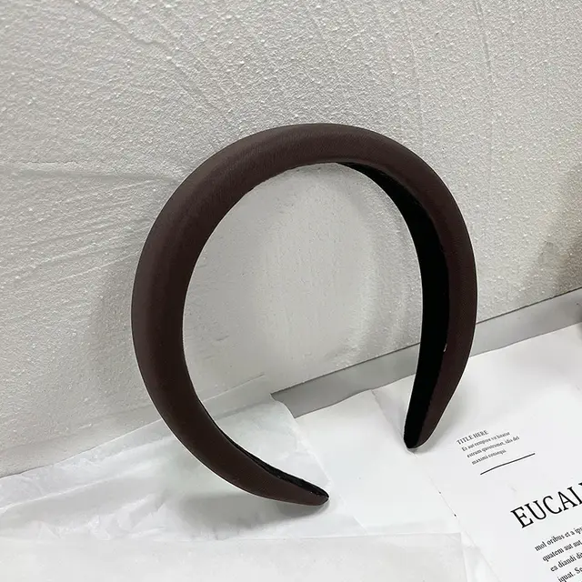 Retro Satin Sponge Headband Net Red French Solid Color Simple Wide-brim Hair Accessories - Smooth Dark Coffee Color - View 1