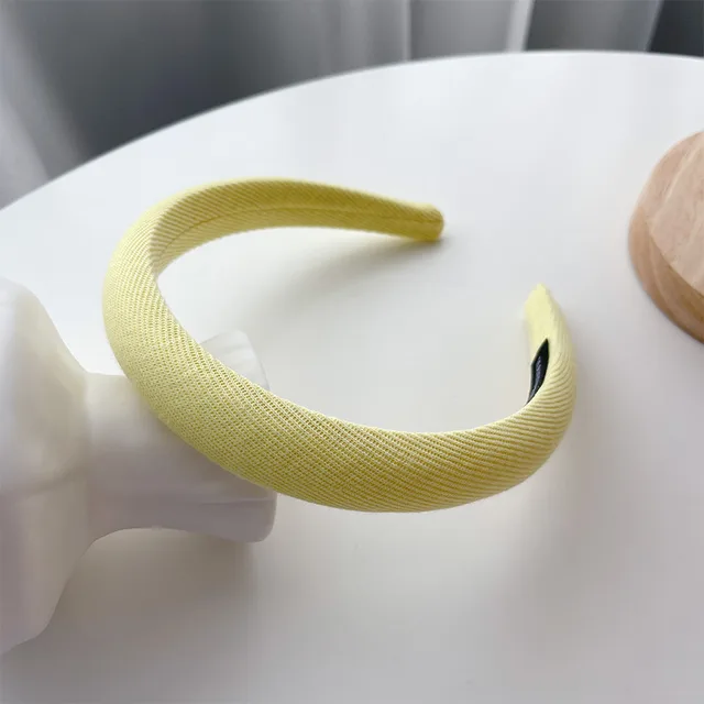 Retro Satin Sponge Headband Net Red French Solid Color Simple Wide brim Hair Accessories Yellow - Shop at LoveMi