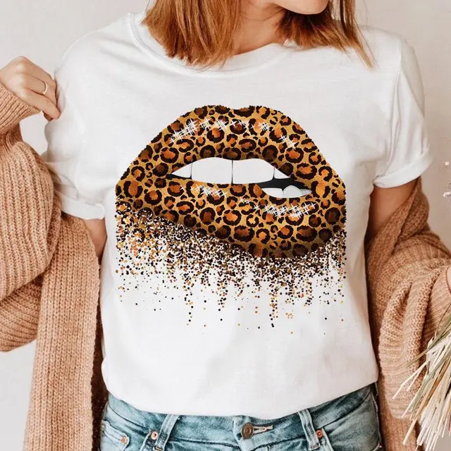 Fashion Printing Creative Color Lip Print Short Sleeve 1White - Shop at LoveMi