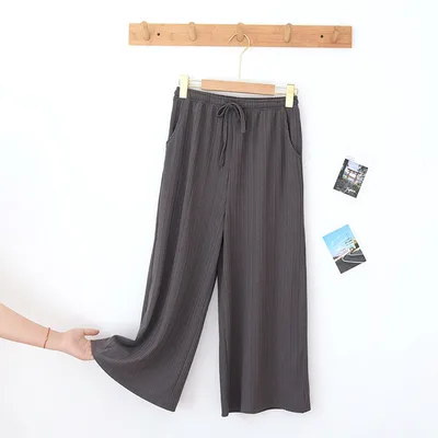 Thin Thread Women's Pajama Pants Polyester Fiber Living Seven Points Dark Grey - Shop at LoveMi