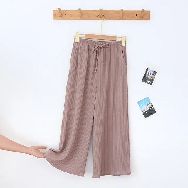 Thin Thread Women's Pajama Pants Polyester Fiber Living Seven Points Red Bean Paste - Shop at LoveMi
