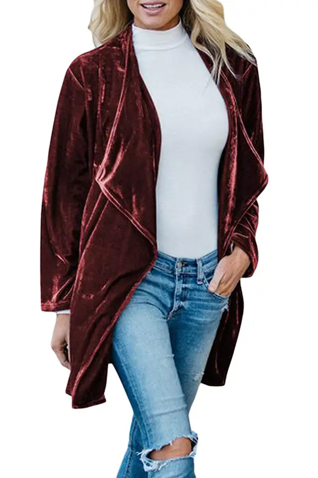 New European And Beautiful Casual Gold Velvet Long Trench Coat Wine Red - Shop at LoveMi