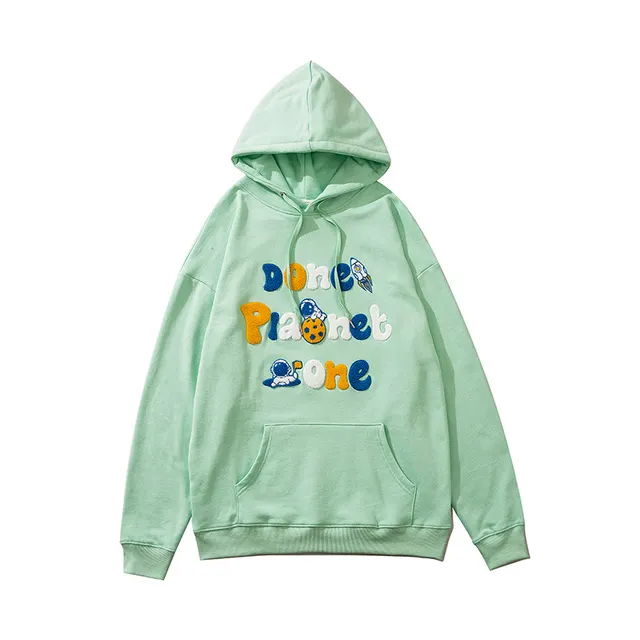 Letter Stickers Loose Couple Pullover Top Green - Shop at LoveMi