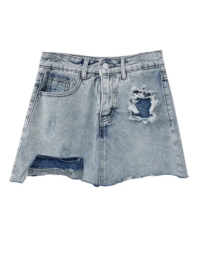 Denim Skirt Female Summer Plus Size Korean Version Was Thin And Asymmetrical Blue - Shop at LoveMi