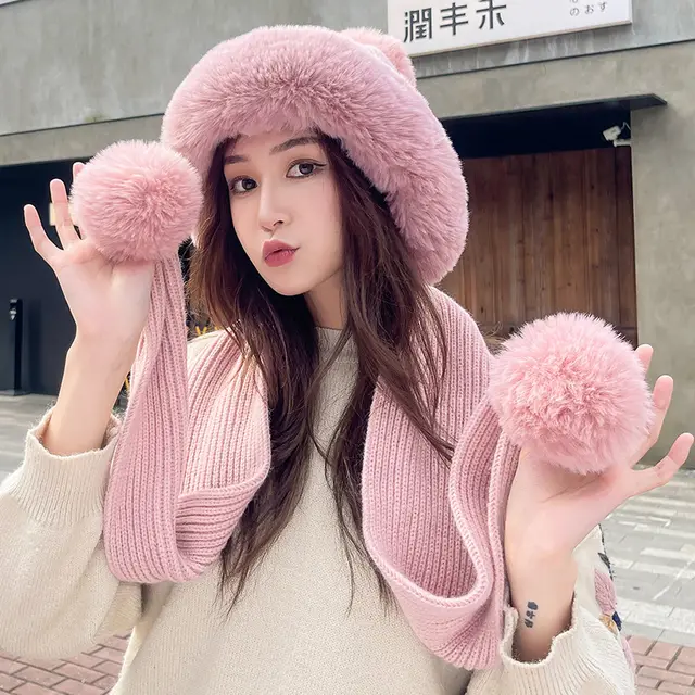 Warm And Simple Three ball Knitted Woolen Hat Pink - Shop at LoveMi