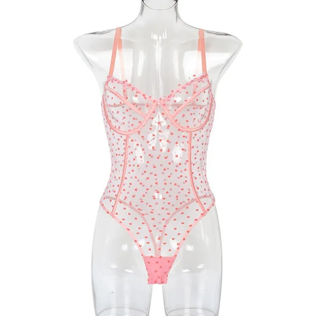 Gypsophila Net Gauze See through Sexy One piece Suit Pink - Shop at LoveMi