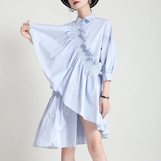 This Dark Style Niche Design Sense Mid length Shirt Skirt Blue - Shop at LoveMi