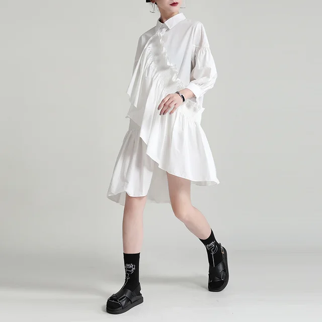 This Dark Style Niche Design Sense Mid length Shirt Skirt White - Shop at LoveMi