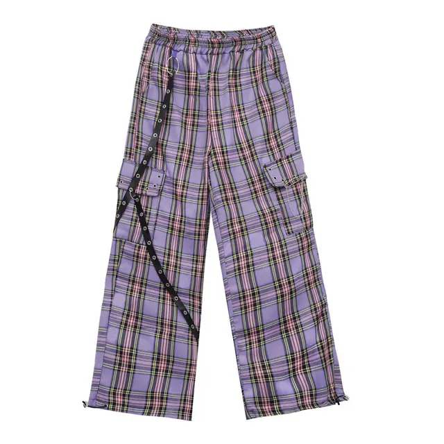 Loose Mopping High Waist Wide Leg Drawstring Trousers Purple - Shop at LoveMi