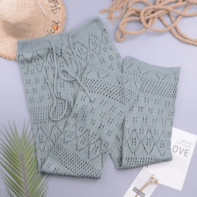 Fashion Sexy Lady's Openwork Knitted Trousers Lake Green - Shop at LoveMi