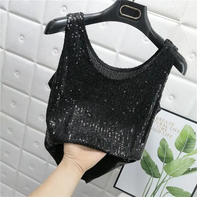 Fashion Sexy Women's Glitter Sequin Camisole Black - Shop at LoveMi