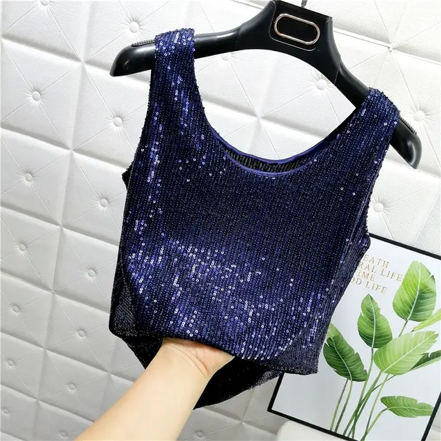 Fashion Sexy Women's Glitter Sequin Camisole Navy Blue - Shop at LoveMi