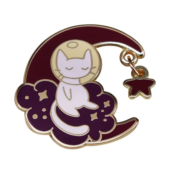 White Cat Astronaut Brooch Stars And Moon Emblems Gold - Shop at LoveMi