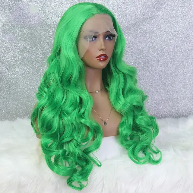 Women's Green Big Wave Chemical Fiber Front Lace Wig Headgear Green - Shop at LoveMi
