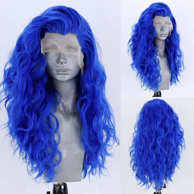 Hand Hook Front Micro roll Big Wave Chemical Fiber High Temperature Silk Full Lace Wig Female Blue - Shop at LoveMi