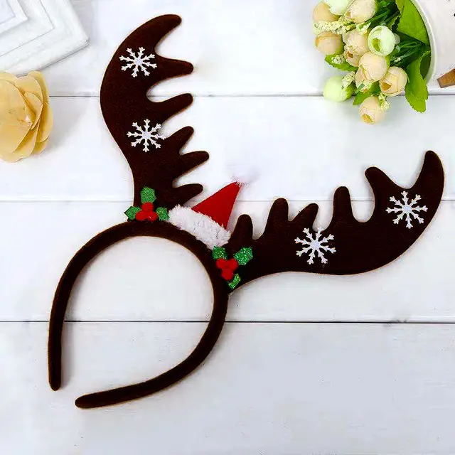New Exquisite Christmas Flannel Big Antler Head Buckle Warehouse Rock Christmas Decorations Headband Christmas Supplies Khaki - Shop at LoveMi
