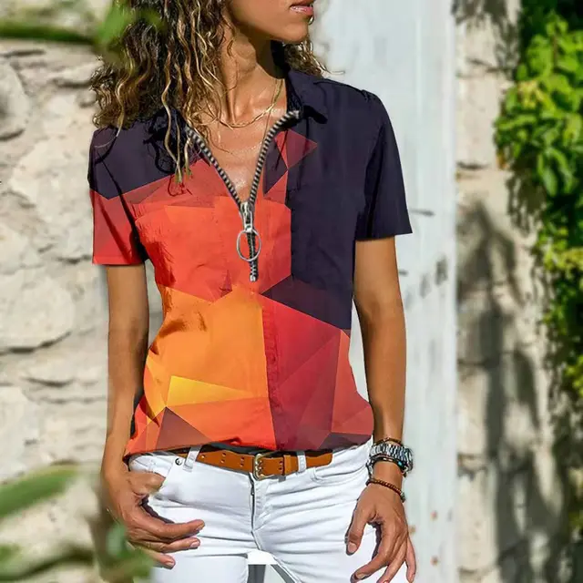 Bohemian Western Ethnic Wind Zipper Shirts With Short Sleeves - Shop at LoveMi