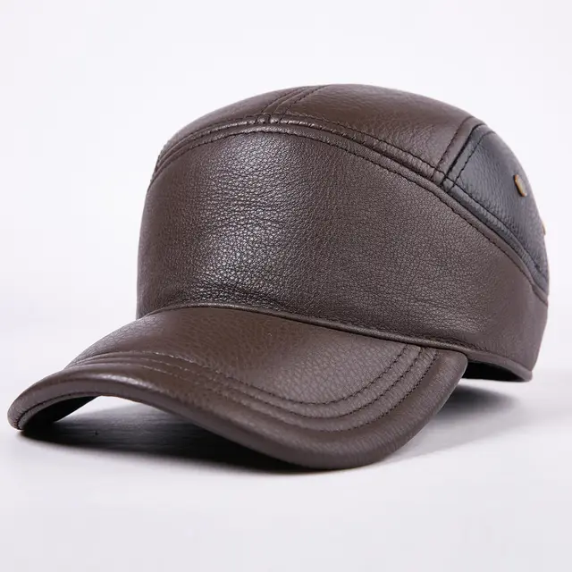 Casual Outdoor Trend Single hat Leather Hat Winter Brown - Shop at LoveMi