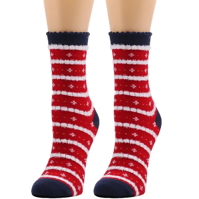 New European And American Socks Christmas Socks Women's Autumn And Winter Plush Socks Christmas Socks Women's Socks Mid Calf Socks Cross Border Chr... Snowflake Stripes - Shop at LoveMi