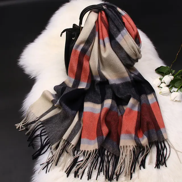 Plaid Scarf Women Wild 100 Wool British Bib Shawl Navy Blue - Shop at LoveMi
