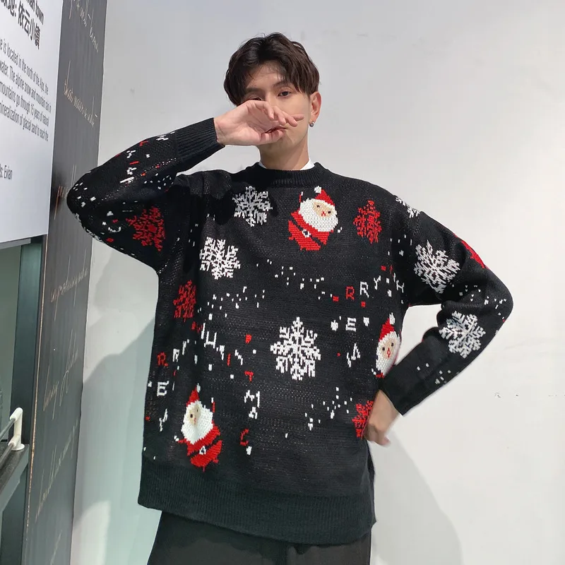 Couple Outfit Santa Claus Loose Crew Neck Sweater Black - Shop at LoveMi
