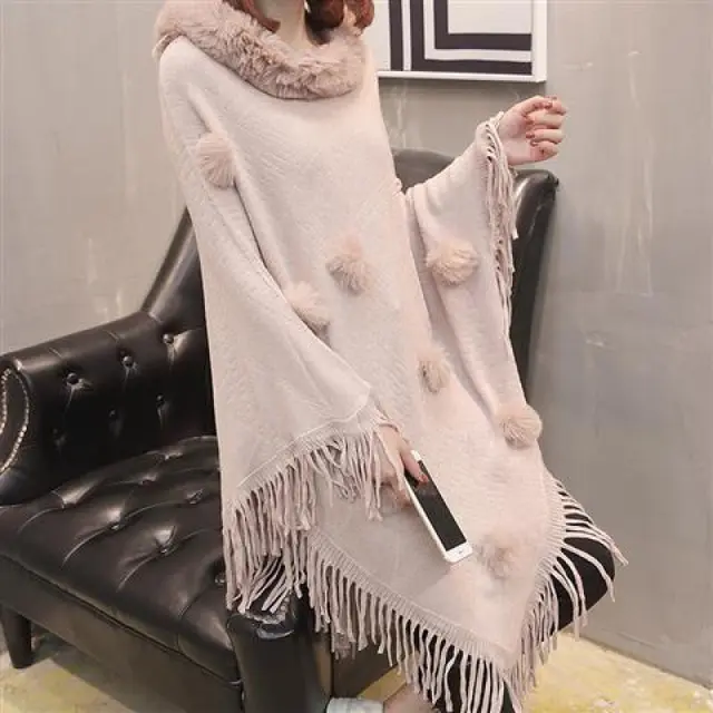 Loose Outer Wear Fur Collar Bat Shirt With Hand woven Tassels Pink - Shop at LoveMi